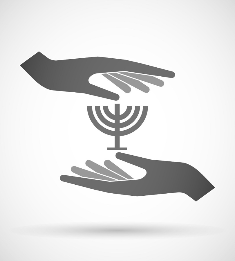 Illustration of two hands protecting or giving a chandelier
