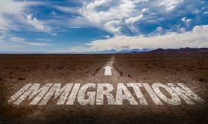 Immigration written on desert road