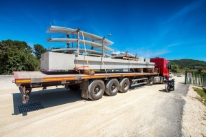 Truck transporting construction materials.